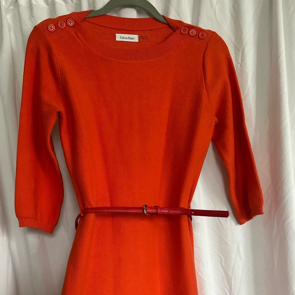 Orange Stealth Belted Dress (Small) | Calvin Klein